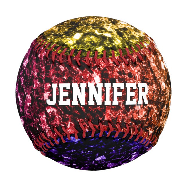 Colourful Rainbow glitter sparkles Your name Team Baseball (Back)