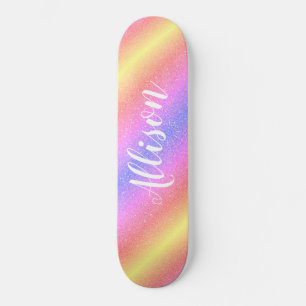 Colourful Rainbow Glitter Stripes Personalized Kid Skateboard
