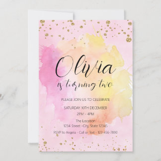 Colourful Rainbow Gold Glitter Girl Birthday Party Invitation