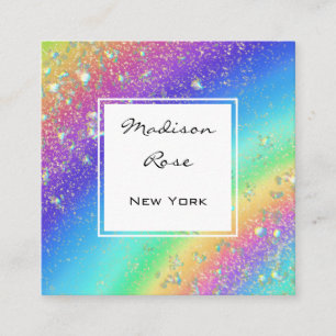Colourful Rainbow Gold Holographic Luxury Modern Square Business Card