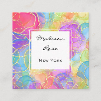 Colourful Rainbow Gold Holographic Luxury Modern Square Business Card