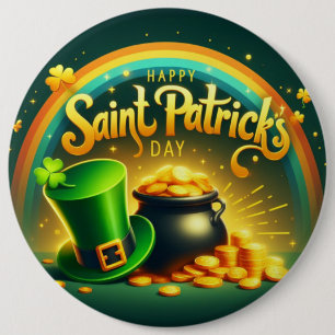 Colourful rainbow gold Saint Patrick's Day 6 Inch Round Button