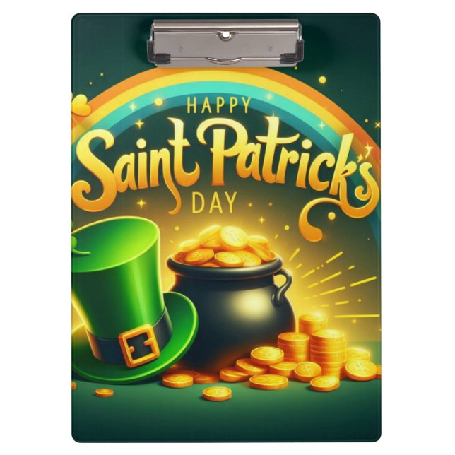 Colourful rainbow gold Saint Patrick's Day Clipboard (Front)