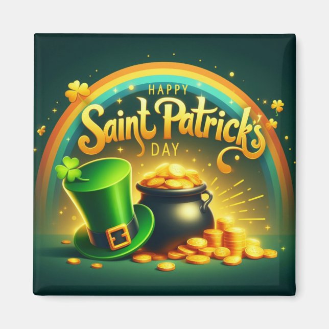 Colourful rainbow gold Saint Patrick's Day Magnet (Front)