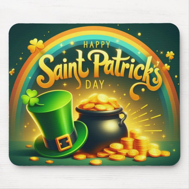 Colourful rainbow gold Saint Patrick's Day Mouse Pad (Front)