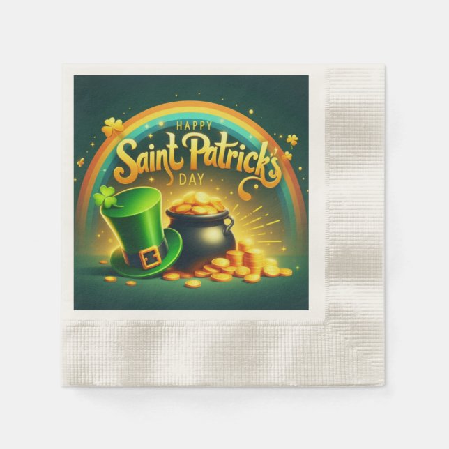 Colourful rainbow gold Saint Patrick's Day Napkin (Front)