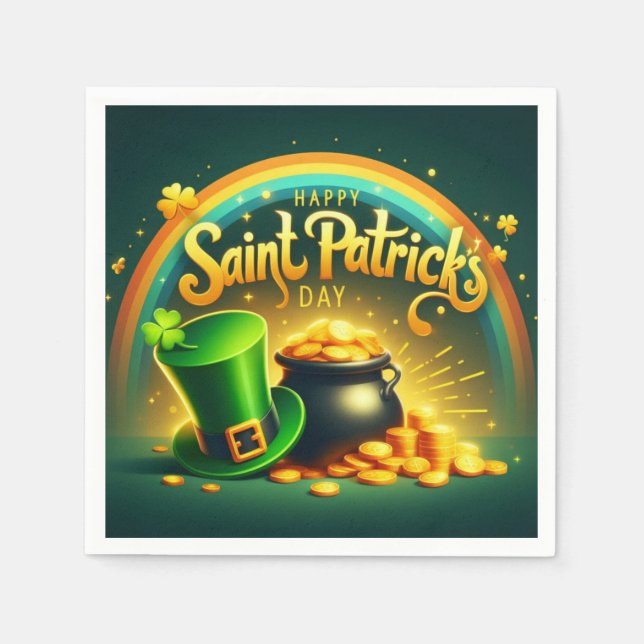 Colourful rainbow gold Saint Patrick's Day Napkin (Front)
