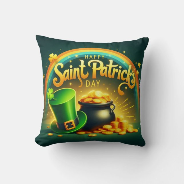 Colourful rainbow gold Saint Patrick's Day Throw Pillow (Front)