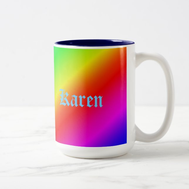 Colourful Rainbow Gradient Diagonal Blend Two-Tone Coffee Mug (Right)