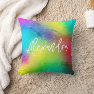 Colourful Rainbow Gradient Textured Vibrant Throw Pillow