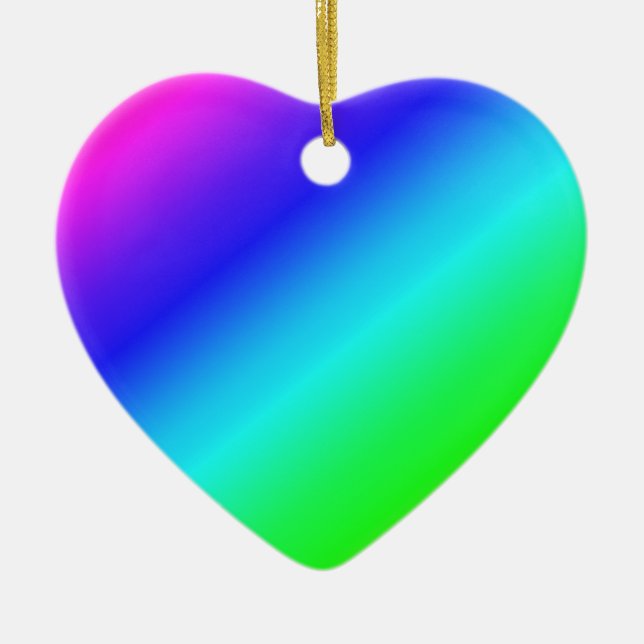 Colourful Rainbow Green Blue Purple Diagonal Blend Ceramic Ornament (Front)
