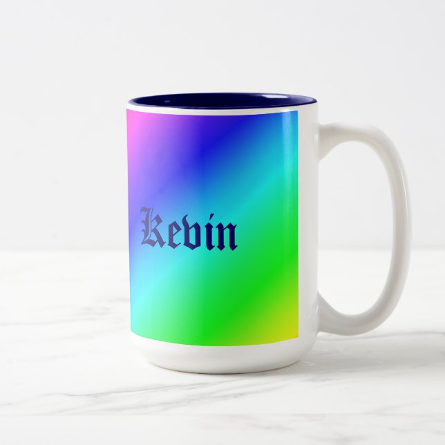 Colourful Rainbow Green Blue Purple Diagonal Blend Two-Tone Coffee Mug (Right)