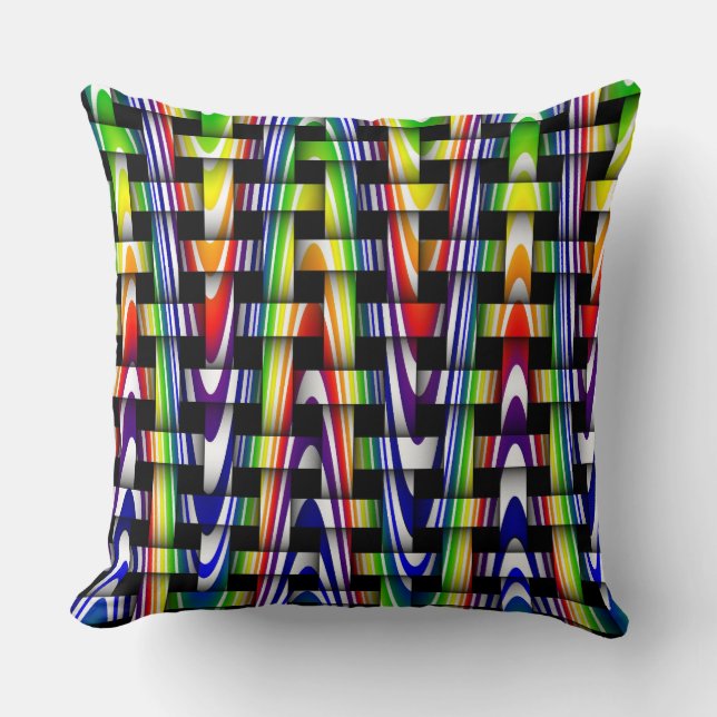 Colourful Rainbow Green Red Yellow Blue Wave Pillo Throw Pillow (Front)