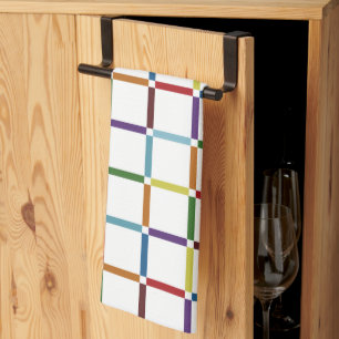 Colourful Rainbow Grid with Negative Space Kitchen Towel