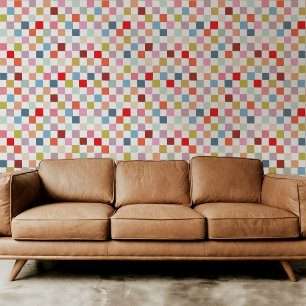 Colourful Rainbow Hand-Drawn Chequered Plaid Wallpaper