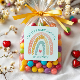 Colourful Rainbow & Heart Boy Baby Shower Square Sticker