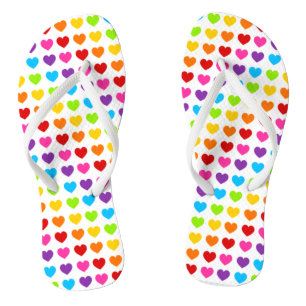 Colourful Rainbow Heart Flip Flops