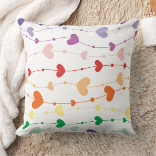 Colourful Rainbow Heart Garland Pattern Throw Pillow