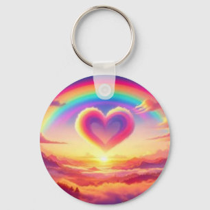 Colourful Rainbow & Heart Keychain