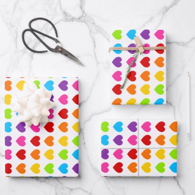 Colourful Rainbow Heart pattern  Wrapping Paper Sheet (Front)