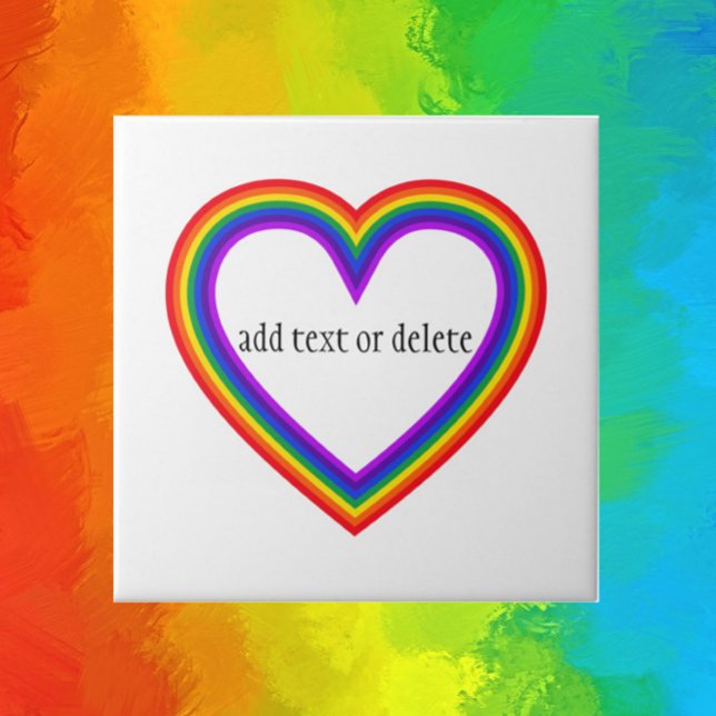 Colourful Rainbow Heart Pride Tile with Custom Tex (Rainbow flare for your home or small business tiled space!)