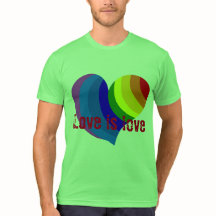 Colourful rainbow heart says "Love is love"