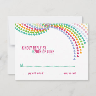Colourful Rainbow Heart Sprinkles Wedding RSVP Car Card
