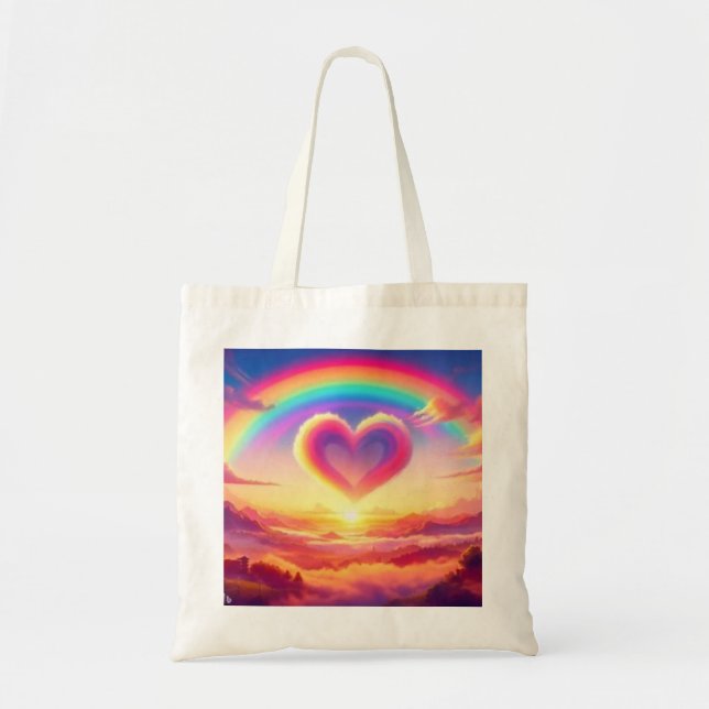 Colourful Rainbow & Heart Tote Bag (Front)