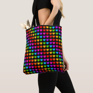 Colourful Rainbow Hearts Black Tote Bag