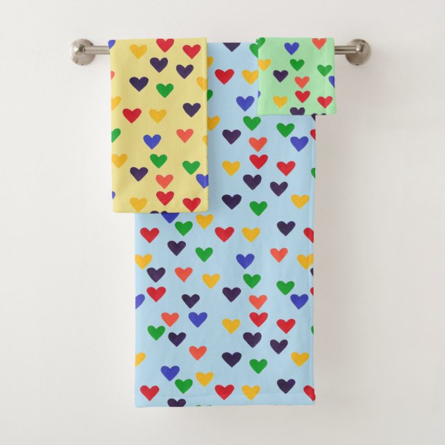 Colourful Rainbow Hearts Customize Bath Towel Sets (Insitu)