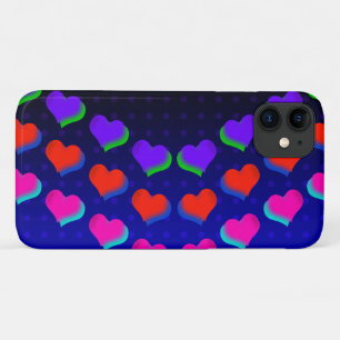 Colourful Rainbow Hearts on Black Cartoon Pattern iPhone 11 Case