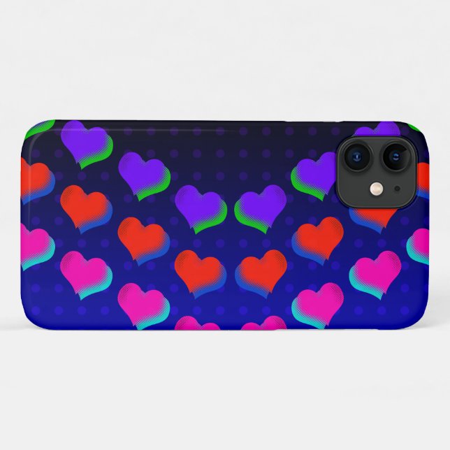 Colourful Rainbow Hearts on Black Cartoon Pattern Case-Mate iPhone Case (Back (Horizontal))