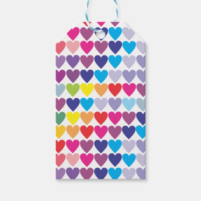 Colourful Rainbow Hearts Pattern  Gift Tags (Front)