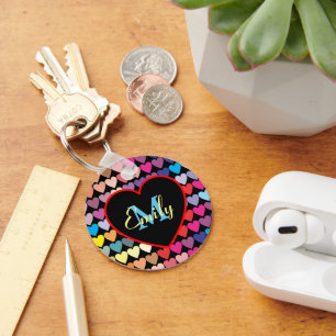 Colourful Rainbow Hearts Pattern Personalised Keychain