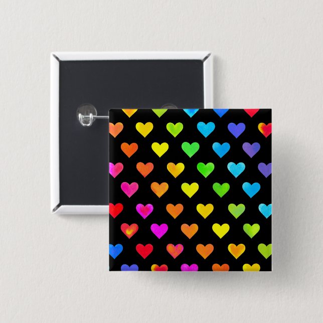 Colourful Rainbow Hearts Stripe Pattern 2 Inch Square Button (Front & Back)
