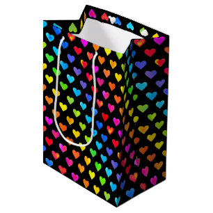 Colourful Rainbow Hearts Stripe Pattern Medium Gift Bag