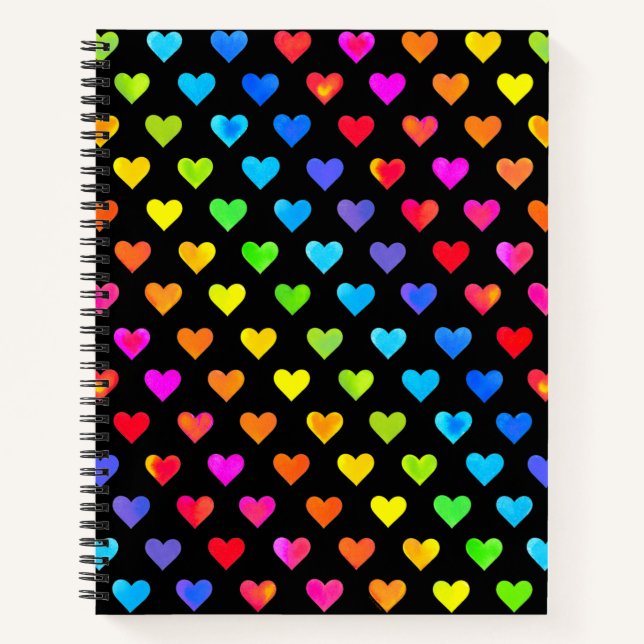 Colourful Rainbow Hearts Stripe Pattern Notebook (Front)