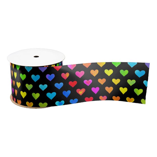 Colourful Rainbow Hearts Stripe Pattern Satin Ribbon (Spool)