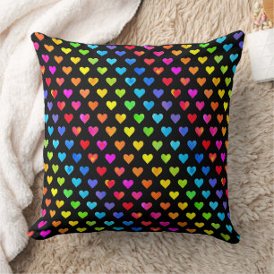 Colourful Rainbow Hearts Stripe Pattern Throw Pillow