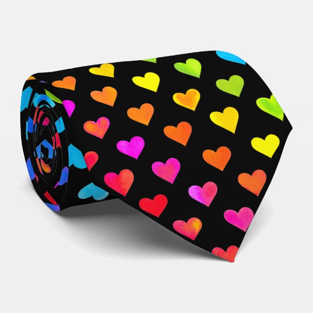 Colourful Rainbow Hearts Stripe Pattern Tie (Rolled)