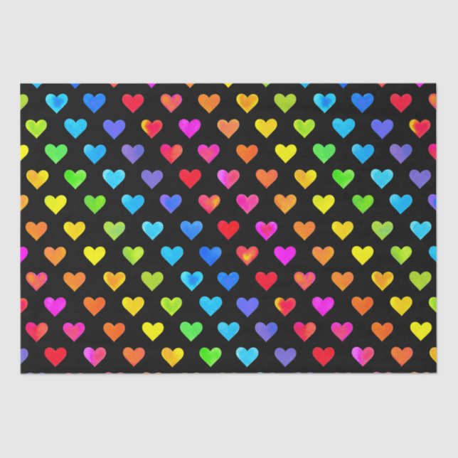 Colourful Rainbow Hearts Stripe Pattern Tissue Paper (Front)