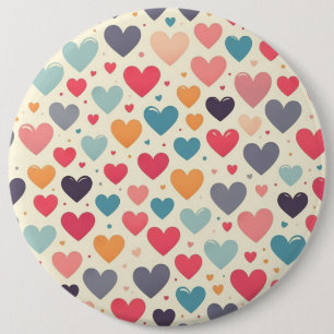 Colourful rainbow hearts Valentines 6 Inch Round Button