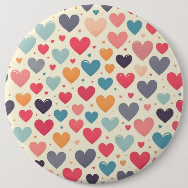 Colourful rainbow hearts Valentines 6 Inch Round Button (Front)