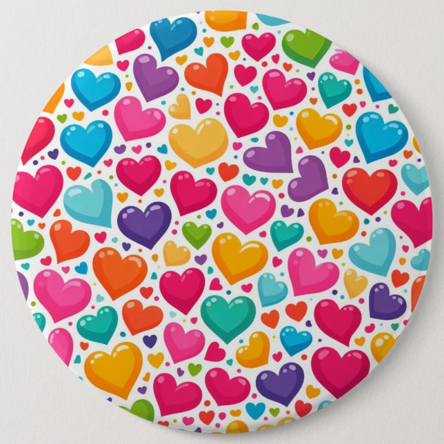 Colourful rainbow hearts Valentines 6 Inch Round Button (Front)