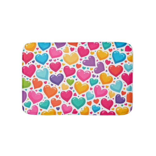 Colourful rainbow hearts Valentines Bath Mat (Front)