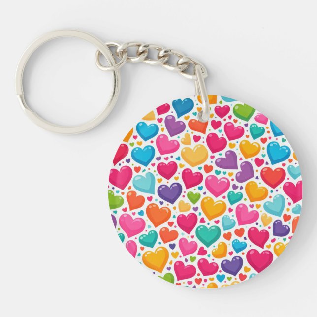 Colourful rainbow hearts Valentines Keychain (Front)