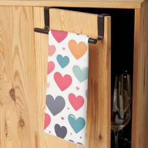 Colourful rainbow hearts Valentines Kitchen Towel
