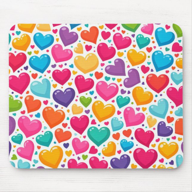 Colourful rainbow hearts Valentines Mouse Pad (Front)