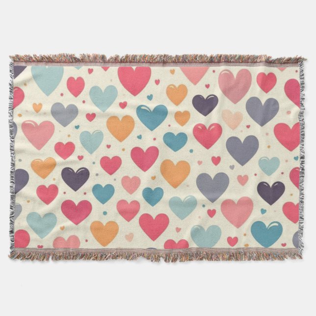 Colourful rainbow hearts Valentines Throw Blanket (Front)