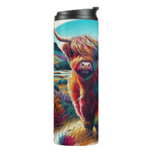 Colourful rainbow high land cow illustration